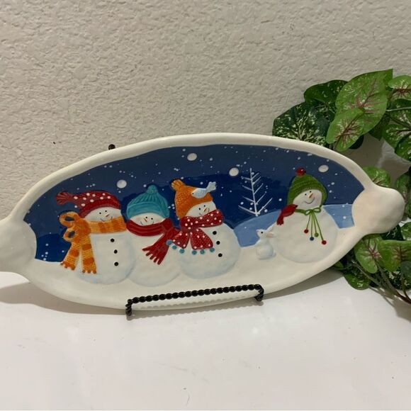 St. Nicholas Square SNOW DAYS Oval Handled Tray, 16 1/4" Snowmen Christmas A12 - Picture 2 of 6